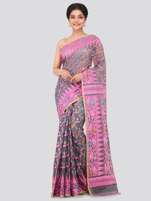 grey cotton jamdani saree - 18387299 - Very Small Image - 1