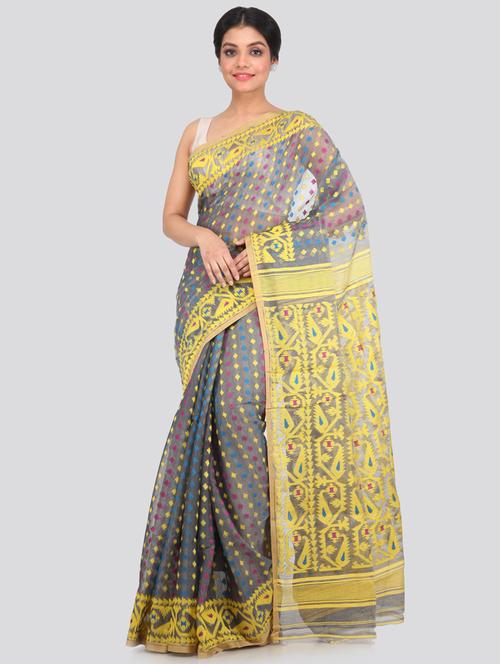 grey cotton jamdani saree - 18387302 - Very Small Image - 1