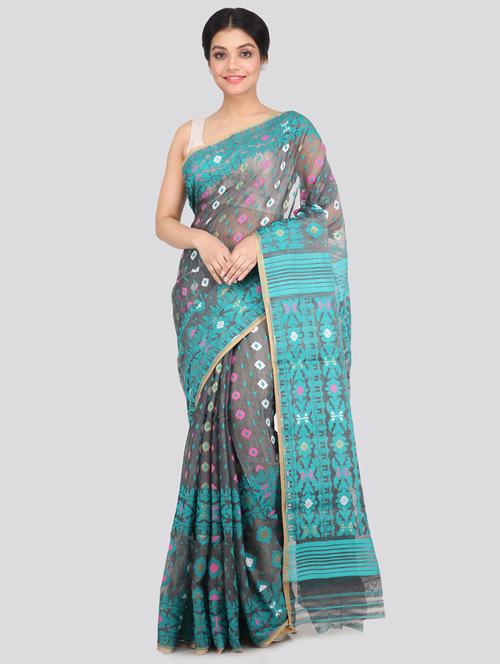 grey cotton jamdani saree - 18387359 - Very Small Image - 1