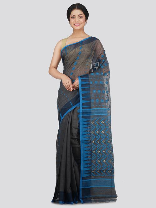grey cotton blend jamdani saree - 18387516 - Very Small Image - 1