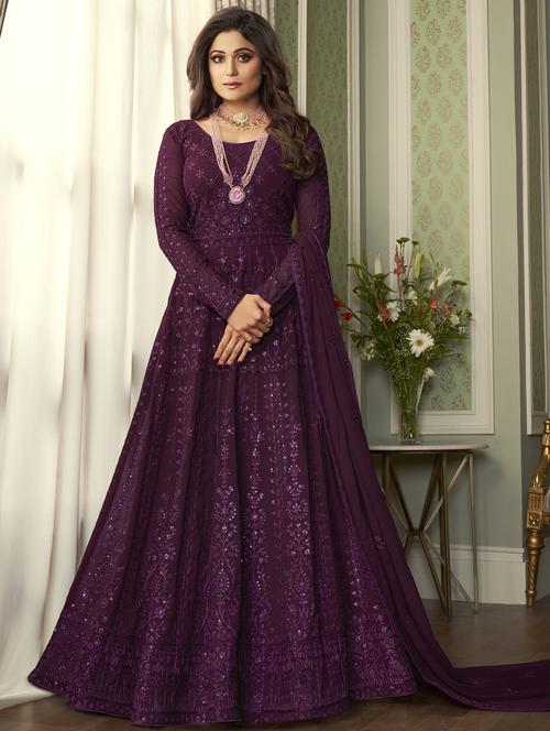tonal embroidered anarkali semi-stitched suit set - 18387663 - Very Small Image - 1