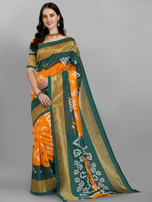 green silk printed saree with blouse - 18388005 - Very Small Image - 1