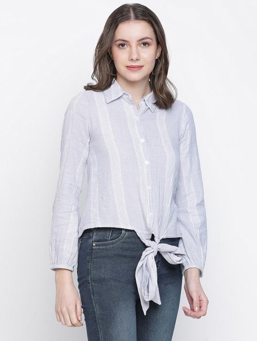 tie front striped asymmetric shirt - 18388418 - Very Small Image - 1