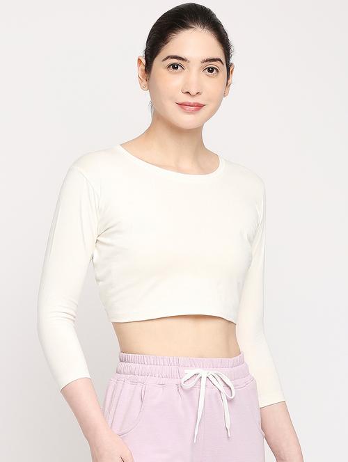 three quarter sleeved solid crop top - 18388527 - Very Small Image - 1