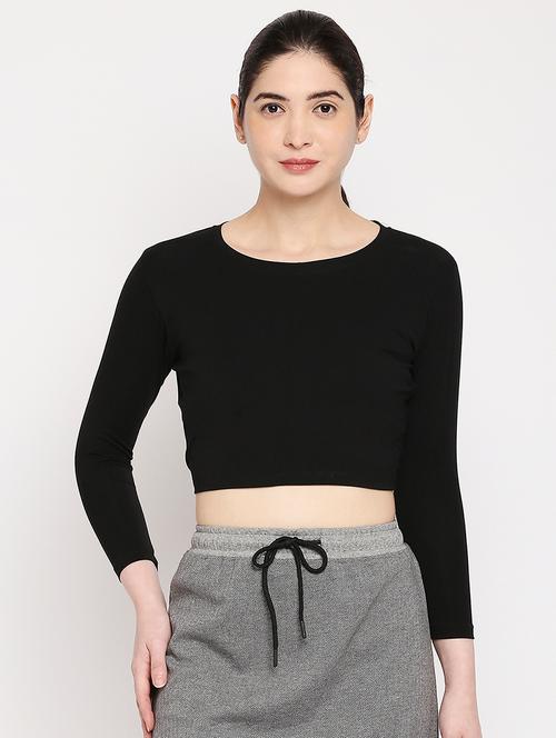 three quarter sleeved solid crop top - 18388528 - Very Small Image - 1