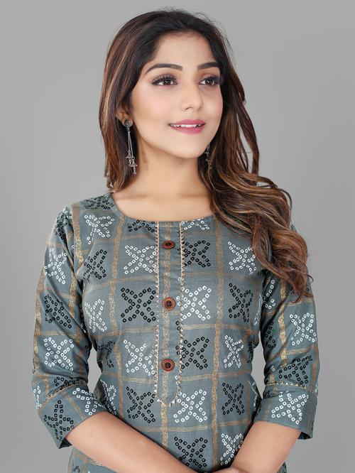 otton bandhni printed kurti sku : - 18388610 - Very Small Image - 1