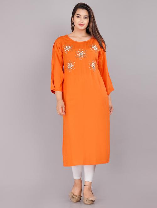 orange embellished straight kurta - 18388771 - Very Small Image - 1
