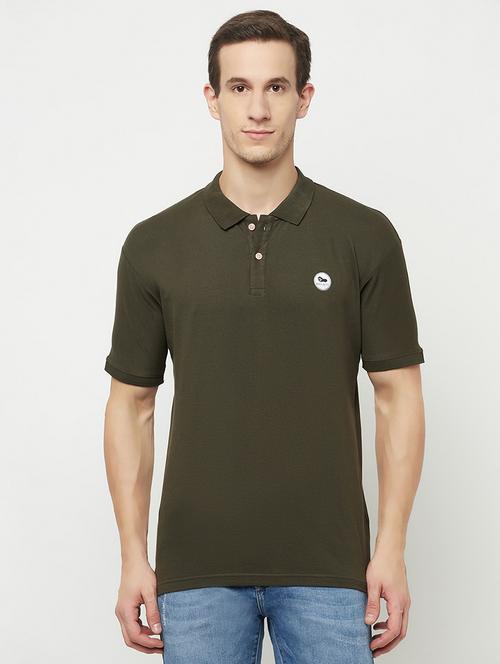 olive-green solid polo t-shirt - 18388916 - Very Small Image - 1