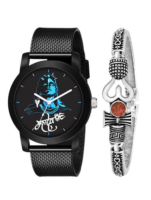 kajaru new fancy stylish - black pu strap & mahadev bracelet combo watch - 18389103 - Very Small Image - 1