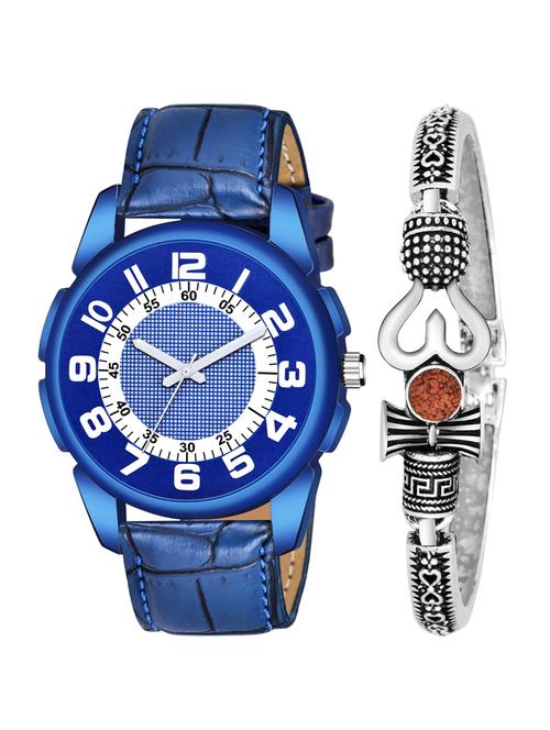 kajaru new fancy stylish - blue leather strap & mahadev bracelet combo watch - 18389104 - Very Small Image - 1