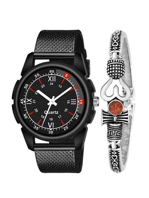 kajaru new fancy stylish - black pu strap & mahadev bracelet combo watch - 18389112 - Very Small Image - 1