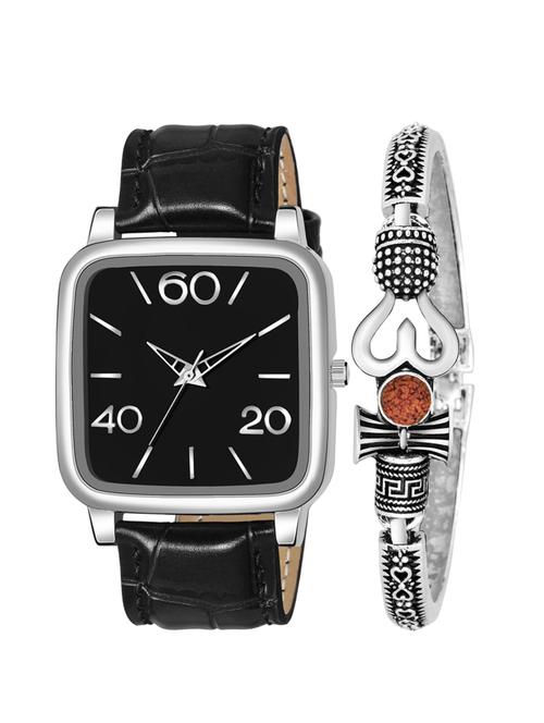 kajaru new fancy stylish - brown leather strap & mahadev bracelet combo watch - 18389117 - Very Small Image - 1