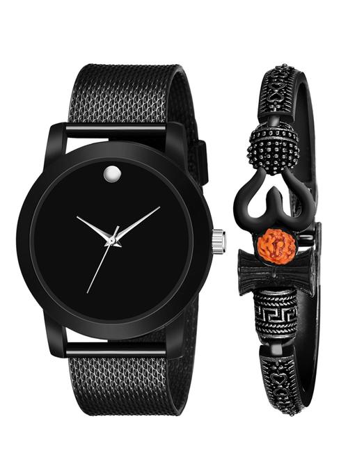 kajaru new fancy stylish - black pu strap & mahadev bracelet combo watch - 18389122 - Very Small Image - 1
