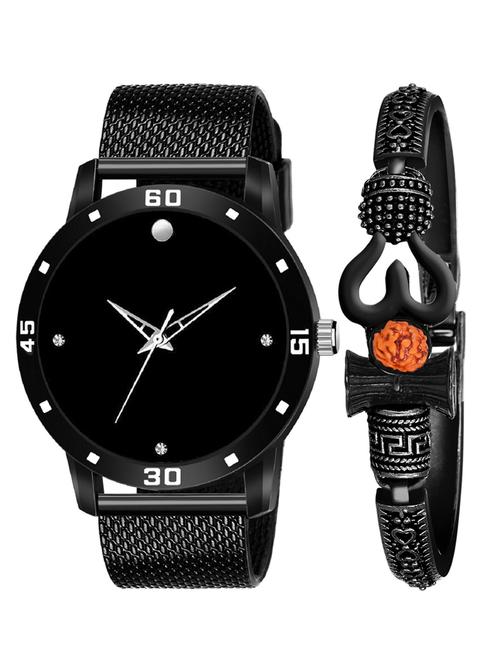 kajaru new fancy stylish - black pu strap & mahadev bracelet combo watch - 18389127 - Very Small Image - 1