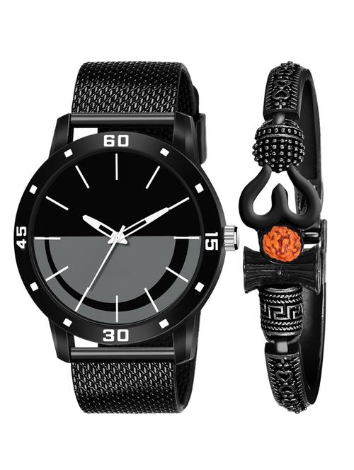 kajaru new fancy stylish - black pu strap & mahadev bracelet combo watch - 18389129 - Very Small Image - 1
