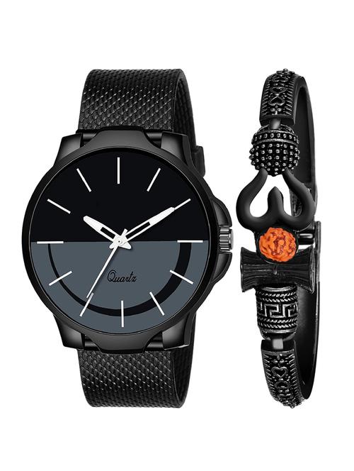 kajaru new fancy stylish - black pu strap & mahadev bracelet combo watch - 18389132 - Very Small Image - 1