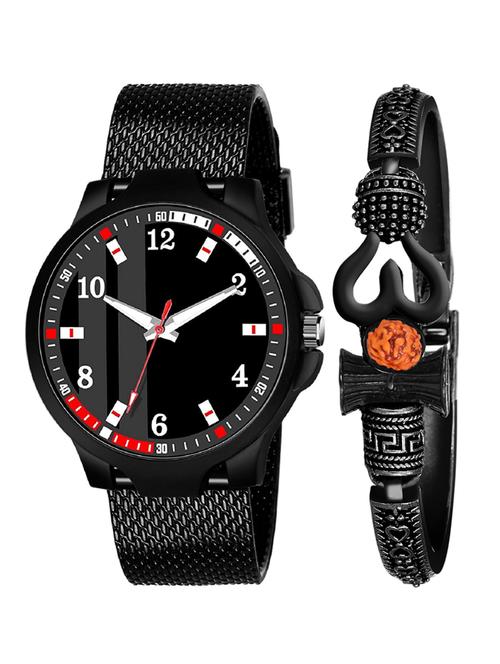kajaru new fancy stylish - black pu strap & mahadev bracelet combo watch - 18389134 - Very Small Image - 1