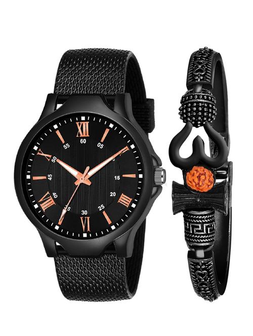 kajaru new fancy stylish - black pu strap & mahadev bracelet combo watch - 18389136 - Very Small Image - 1