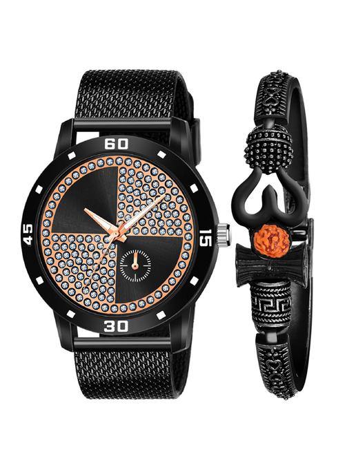 kajaru new fancy stylish - black pu strap & mahadev bracelet combo watch - 18389141 - Very Small Image - 1