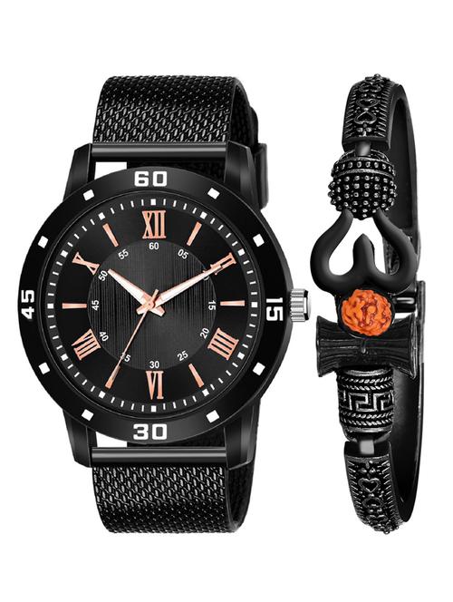 kajaru new fancy stylish - black pu strap & mahadev bracelet combo watch - 18389147 - Very Small Image - 1