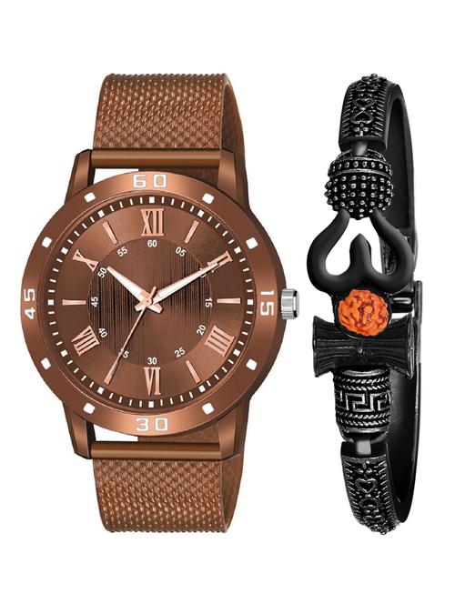 kajaru new fancy stylish - black pu strap & mahadev bracelet combo watch - 18389149 - Very Small Image - 1