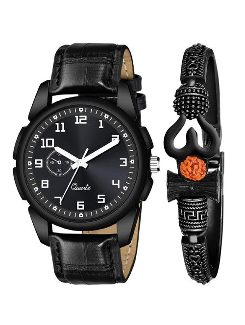 kajaru new fancy stylish - black leather strap & mahadev bracelet combo watch - 18389160 - Very Small Image - 1
