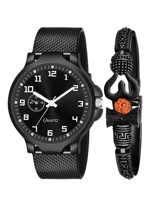 kajaru new fancy stylish - black pu strap & mahadev bracelet combo watch - 18389166 - Very Small Image - 1