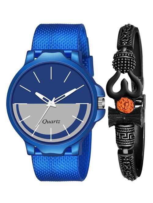 kajaru new fancy stylish - blue pu strap & mahadev bracelet combo watch - 18389169 - Very Small Image - 1