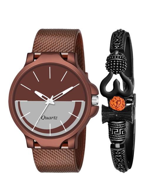 kajaru new fancy stylish - brown pu strap & mahadev bracelet combo watch - 18389170 - Very Small Image - 1