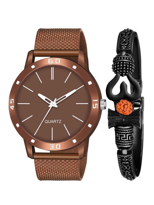 kajaru new fancy stylish - brown pu strap & mahadev bracelet combo watch - 18389174 - Very Small Image - 1