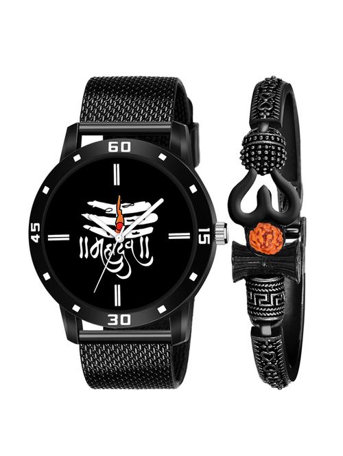 kajaru new fancy stylish - black pu strap & mahadev bracelet combo watch - 18389188 - Very Small Image - 1