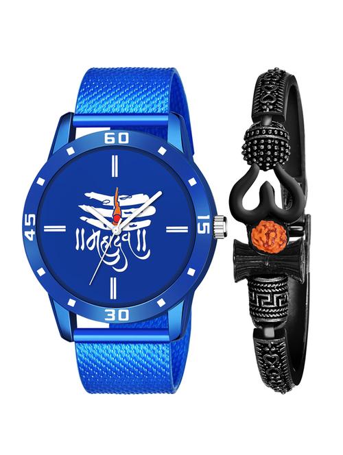 kajaru new fancy stylish - blue pu strap & mahadev bracelet combo watch - 18389189 - Very Small Image - 1