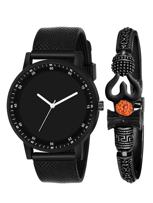 kajaru new fancy stylish - black pu strap & mahadev bracelet combo watch - 18389203 - Very Small Image - 1