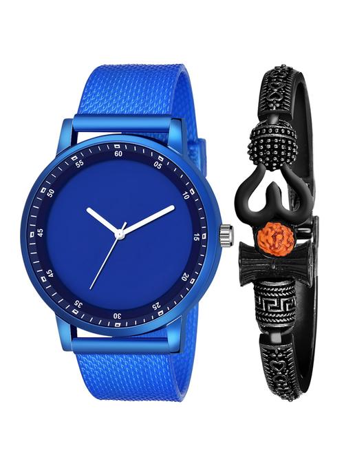 kajaru new fancy stylish - blue pu strap & mahadev bracelet combo watch - 18389204 - Very Small Image - 1