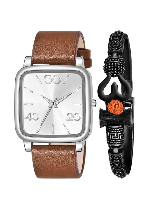 kajaru new fancy stylish - leather strap & mahadev bracelet combo watch - 18389209 - Very Small Image - 1