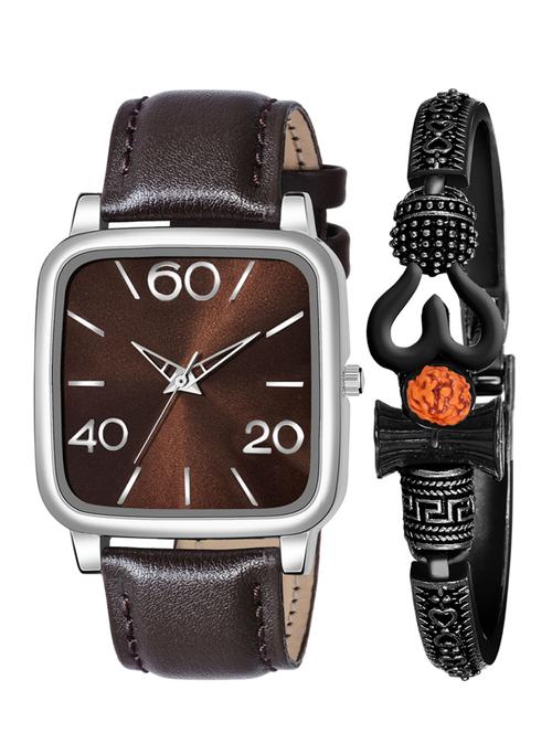 kajaru new fancy stylish - blue leather strap & mahadev bracelet combo watch - 18389210 - Very Small Image - 1