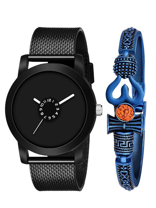 kajaru new fancy stylish - black pu strap & mahadev bracelet combo watch - 18389214 - Very Small Image - 1
