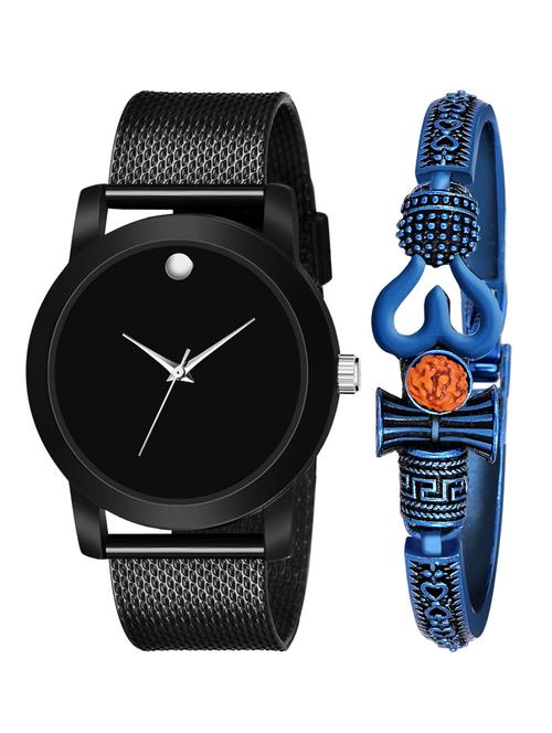 kajaru new fancy stylish - black pu strap & mahadev bracelet combo watch - 18389216 - Very Small Image - 1