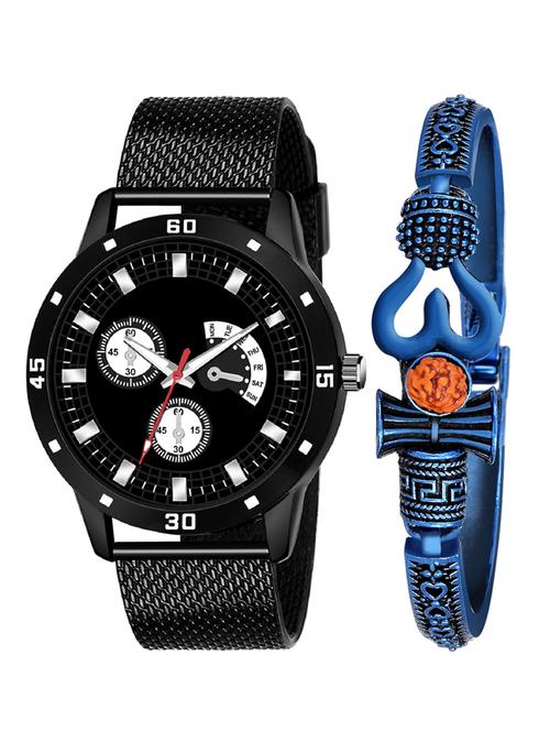 kajaru new fancy stylish - black pu strap & mahadev bracelet combo watch - 18389224 - Very Small Image - 1