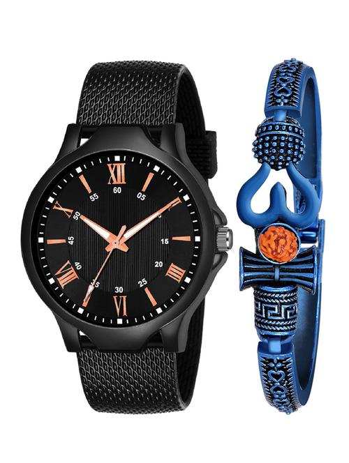 kajaru new fancy stylish - black pu strap & mahadev bracelet combo watch - 18389230 - Very Small Image - 1