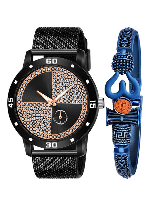 kajaru new fancy stylish - black pu strap & mahadev bracelet combo watch - 18389235 - Very Small Image - 1