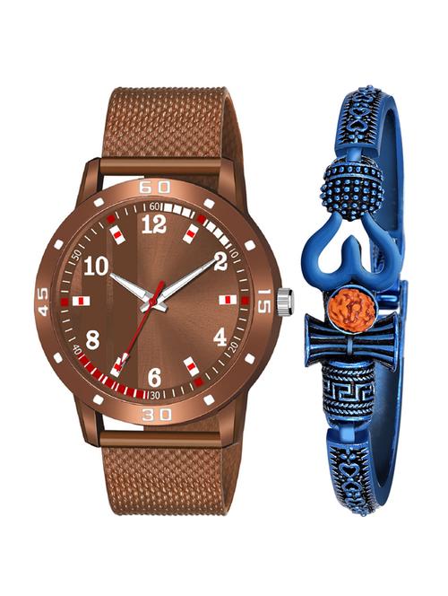 kajaru new fancy stylish - brown pu strap & mahadev bracelet combo watch - 18389239 - Very Small Image - 1