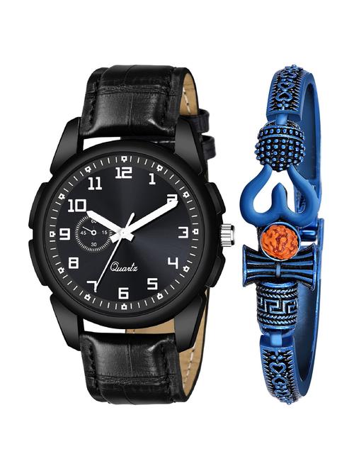 kajaru new fancy stylish - black leather strap & mahadev bracelet combo watch - 18389254 - Very Small Image - 1