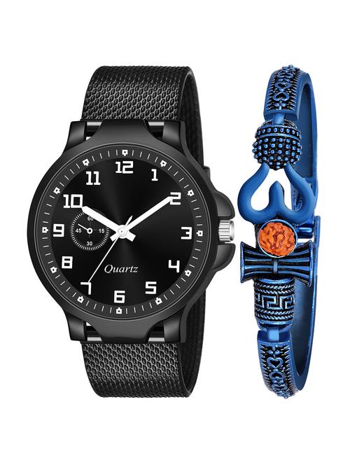 kajaru new fancy stylish - black pu strap & mahadev bracelet combo watch - 18389260 - Very Small Image - 1