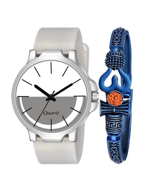 kajaru new fancy stylish - pu strap & mahadev bracelet combo watch - 18389265 - Very Small Image - 1