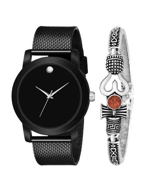 kajaru new fancy stylish - black pu strap & mahadev bracelet combo watch - 18389287 - Very Small Image - 1