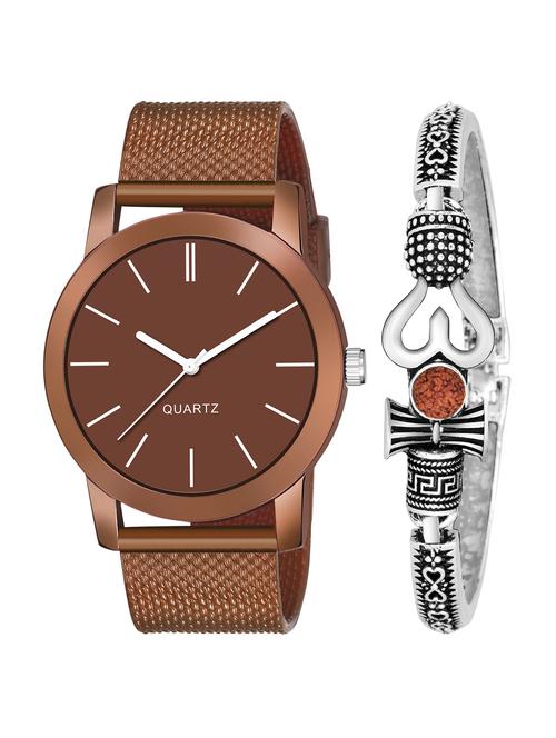 kajaru new fancy stylish - brown pu strap & mahadev bracelet combo watch - 18389291 - Very Small Image - 1