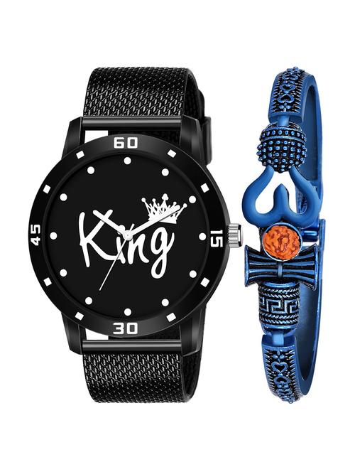 kajaru new fancy stylish - black pu strap & mahadev bracelet combo watch - 18389296 - Very Small Image - 1