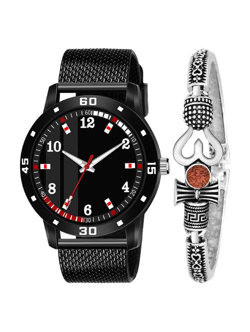 kajaru new fancy stylish - black pu strap & mahadev bracelet combo watch - 18389299 - Very Small Image - 1
