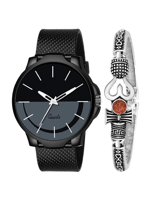 kajaru new fancy stylish - black pu strap & mahadev bracelet combo watch - 18389307 - Very Small Image - 1